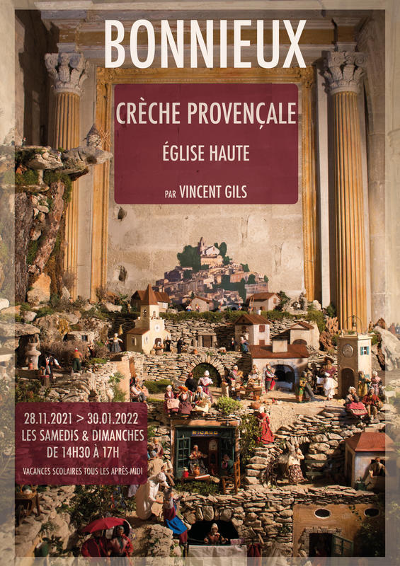 Depuis plus de 20 ans, Vincent GILS propose l'exposition de "La Crèche Provençale" à l'Eglise Haute (Vieille Eglise du XIIème siècle).