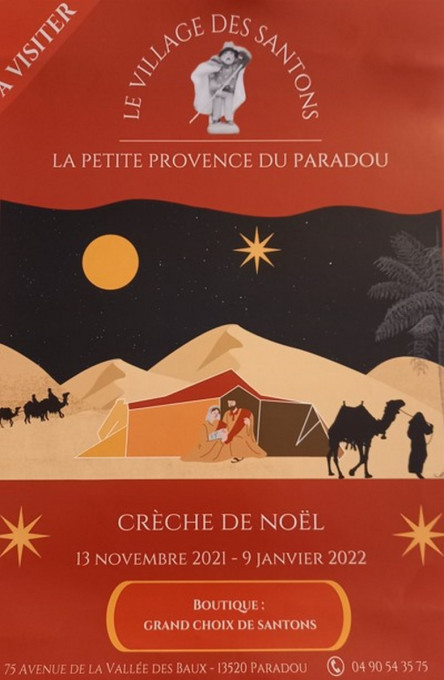 La Petite Provence du Paradou vous accueille pour découvrir la Crèche de Noël du 13 novembre 2021 au 9 janvier 2022. Dans la boutique, vous aurez un grand choix de santons pour faire votre propre crèche personnalisée  Plus d'informations : www.lapetiteprovenceduparadou.com