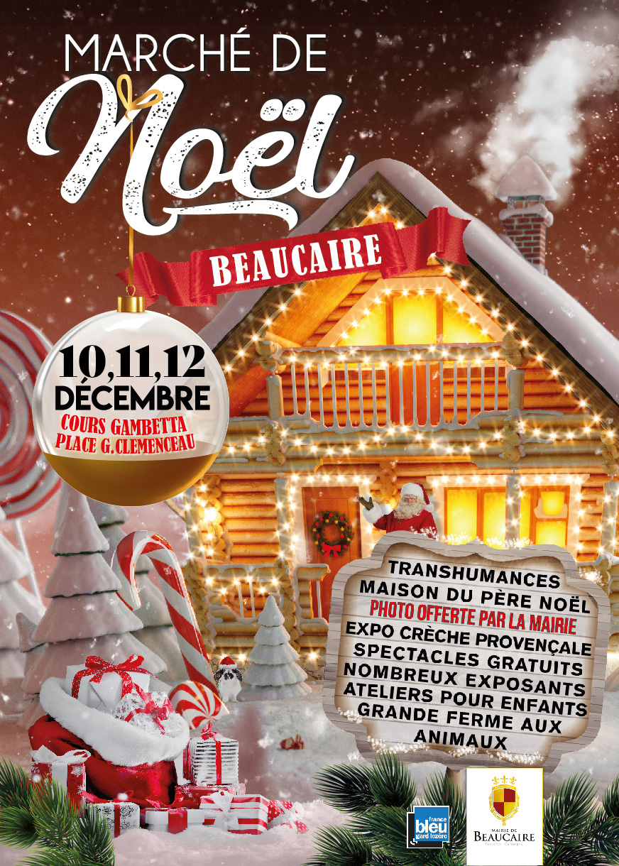 Le Marché de Noël de Beaucaire est de retour les 10, 11 et 12 décembre 2021. Retrouvez plus de 60 exposants, de nombreuses animations gratuites pour les enfants, deux grandes transhumances avec plus de 1 000 animaux qui traverseront Beaucaire en musique, la maison du Père Noël (avec photos offertes par la Mairie), une grande ferme aux animaux, une exposition de santons et de nombreuses surprises