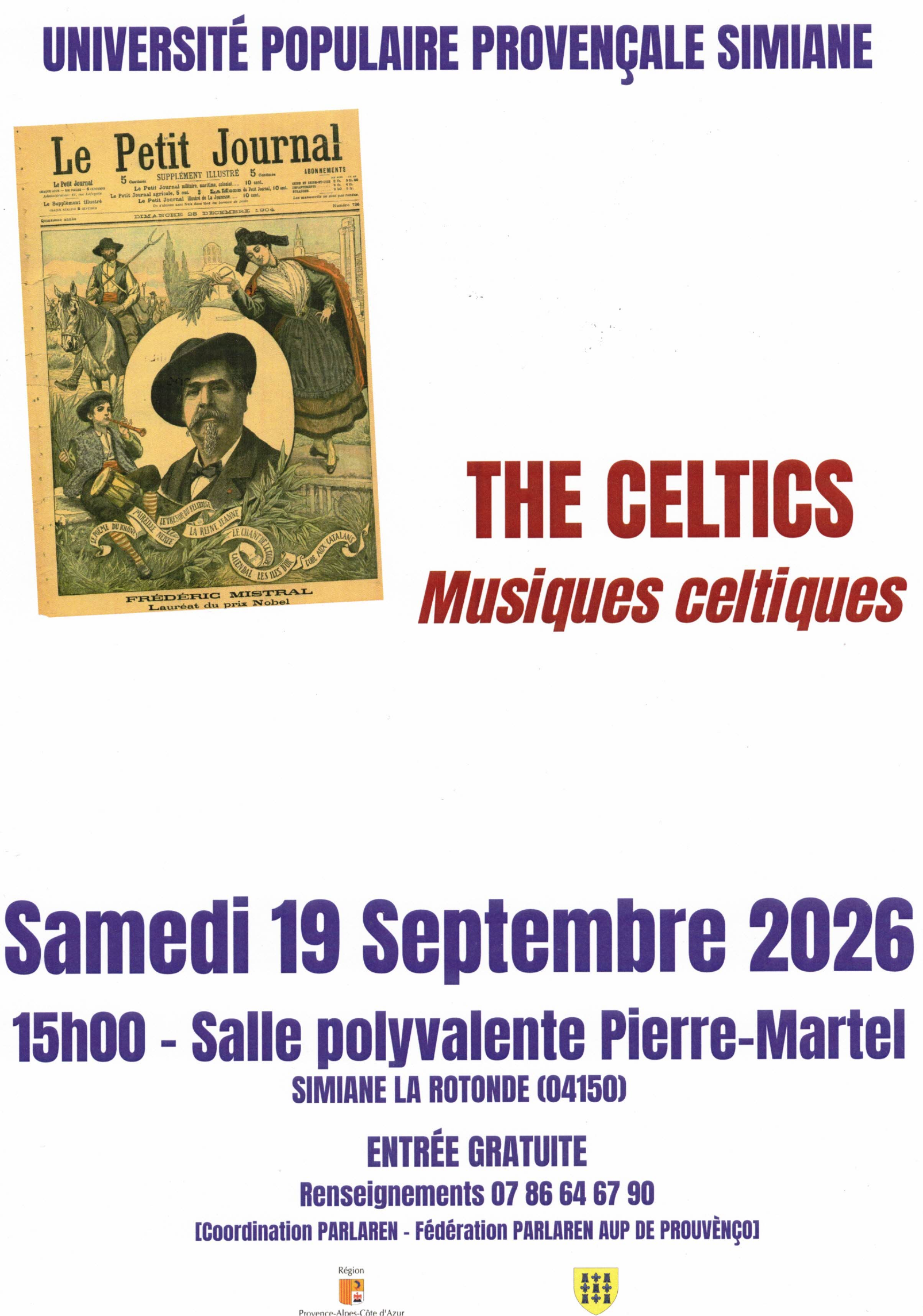 Affiche du concert de musiques celtiques The Celtics, samedi 19 septembre 2026, Simiane-la-Rotonde